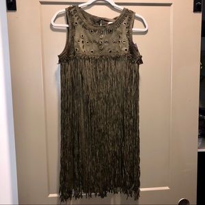 Chelsea and Violet Green Fringe Shift Dress